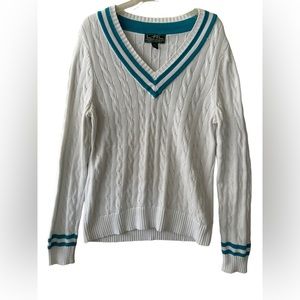 Vintage Lauren Ralph Lauren Sweater  V Neck Cable Knit Wool Womens L Striped